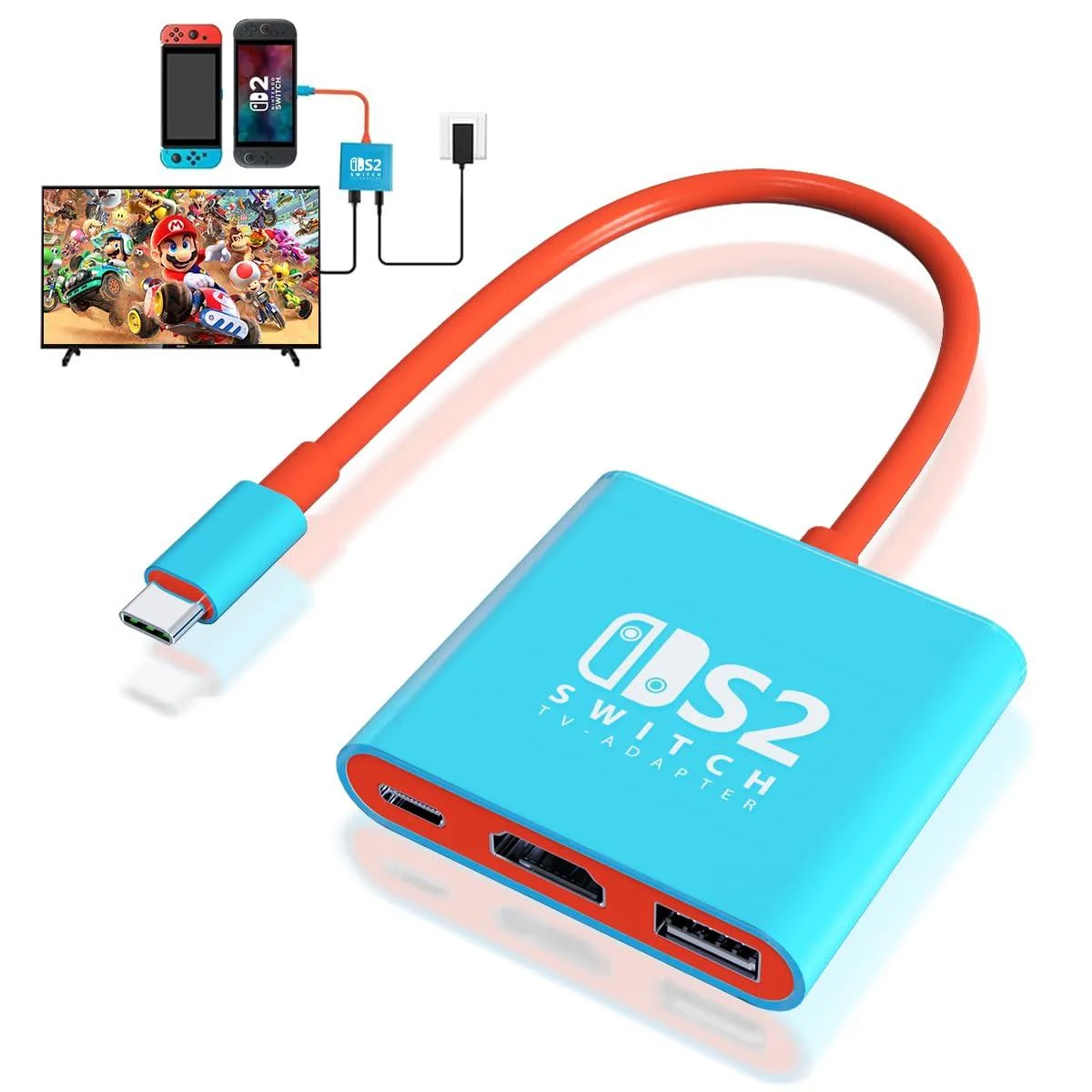 Compact USB-C docking adapter with HDMI and USB ports in dark finish