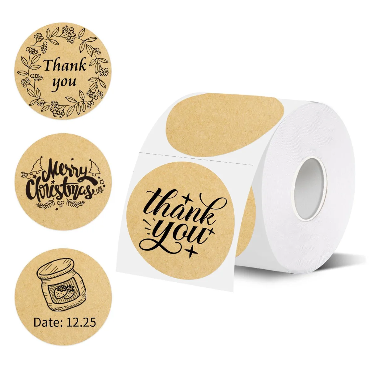 starboling 2" Kraft Paper Color Round Thermal Labels 500/Roll — product photo
