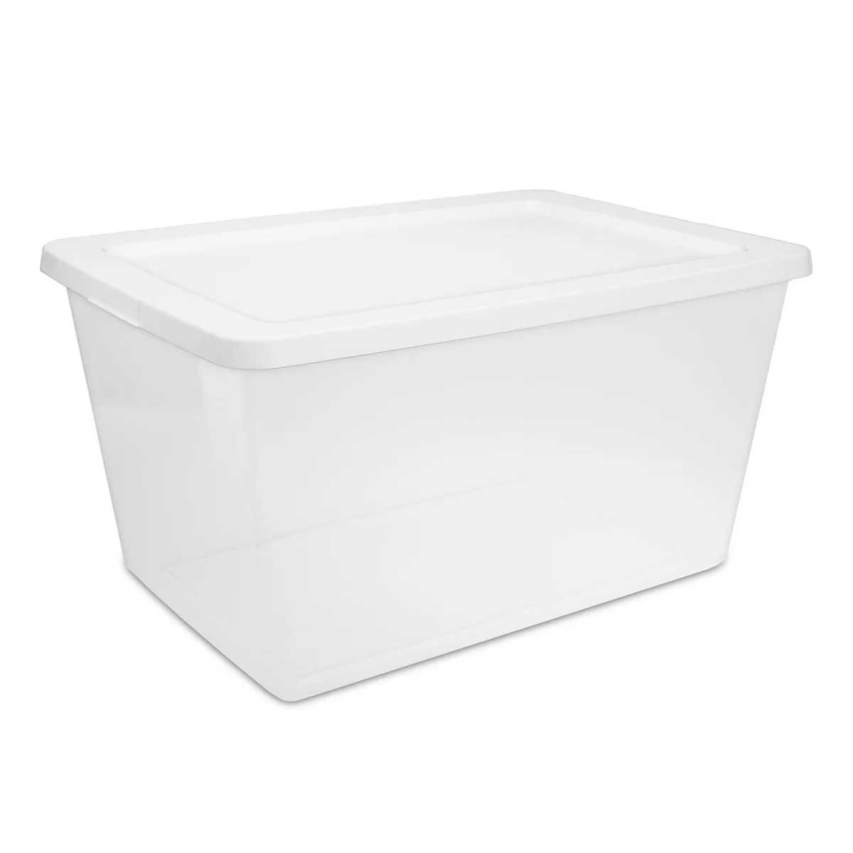 None Continuous None Continuous Sterilite 58 qt Clear Storage Bin with Snap-On Lid, White — product photo