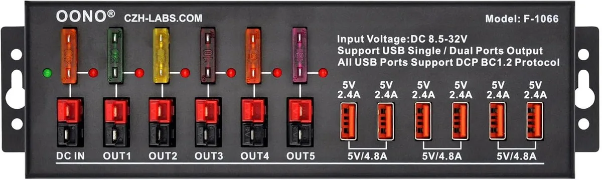 WUQ WUQ 40A DC Power Splitter Distribution Module 5 Power Pole 6 USB Ports — product photo