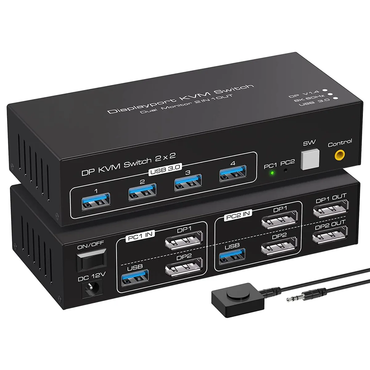 AUTYUE AUTYUE 2-Port Dual Monitor DP1.4 KVM Switch 4×USB 3.0 8K60 4K120 — product photo