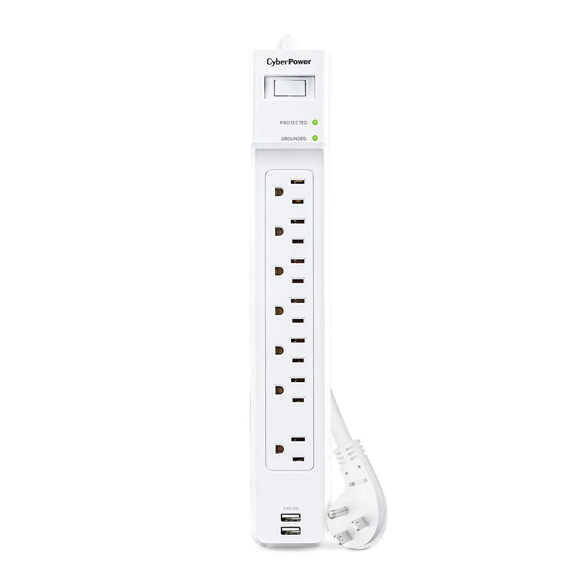 CyberPower CyberPower P704URC1 7-Outlet Surge Protector 2 USB-A 2.4A White — product photo