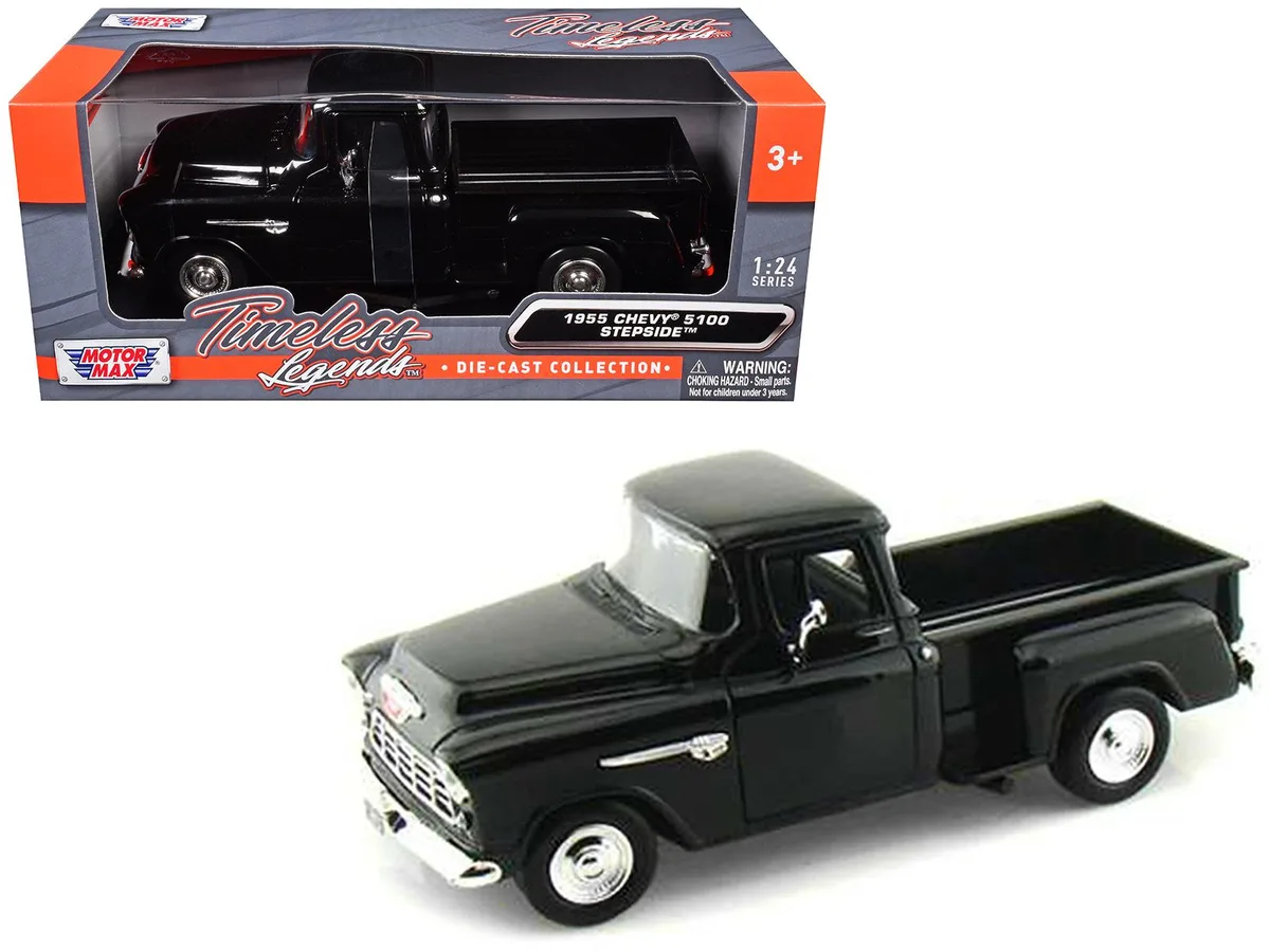 MOTORMAX MOTORMAX 1955 Chevrolet 5100 Stepside Pickup Truck Black 1/24 hobby collectible — product photo