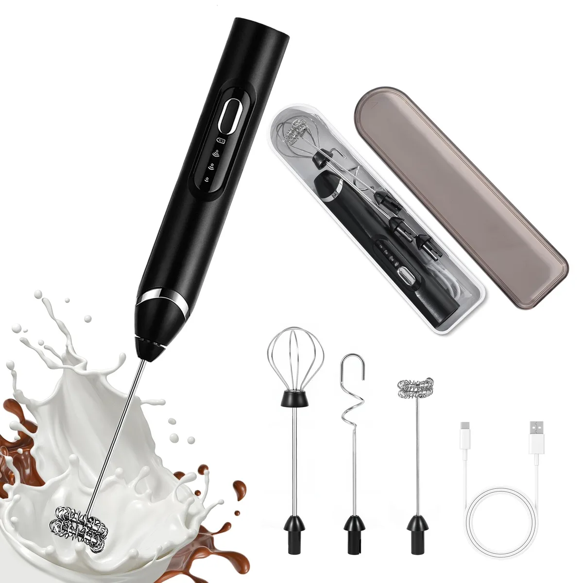  Brentwood J17 Milk Frother White 3 Whisks 1200mAh USB-C — product photo