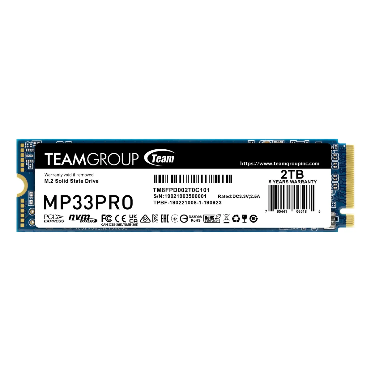 Team Group Team Group MP33 PRO 2TB M.2 2280 PCIe 3.0 x4 NVMe 1.3 internal SSD TM8FPD002T0C101 — product photo