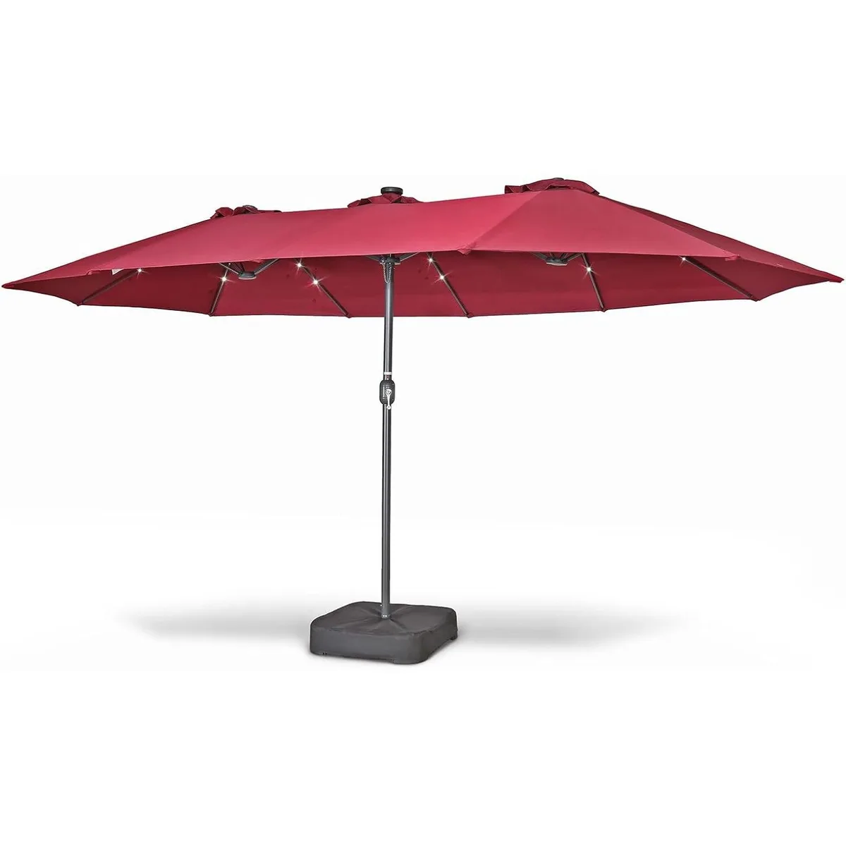 Home Zone Living Home Zone Living KUS0090U 15x9 Ft Double Head Patio Umbrella 36 LED Lights 213 lbs Burgundy — product photo