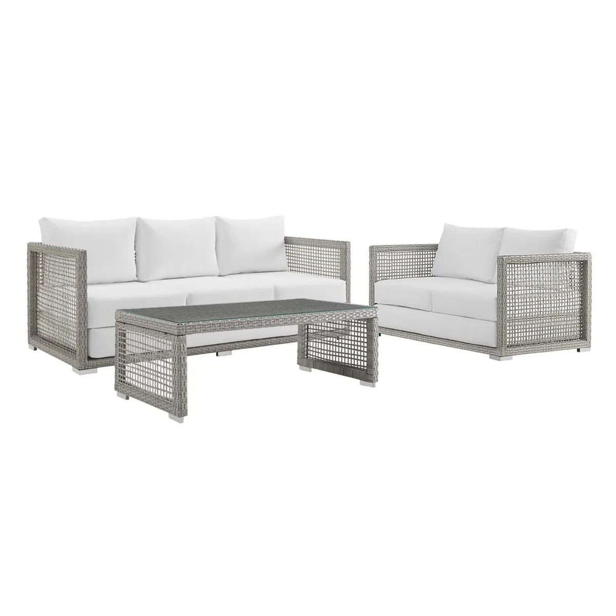 Modway Furniture Modway Furniture Aura 3 Piece Outdoor Patio Wicker Rattan Set - Gray White — product photo