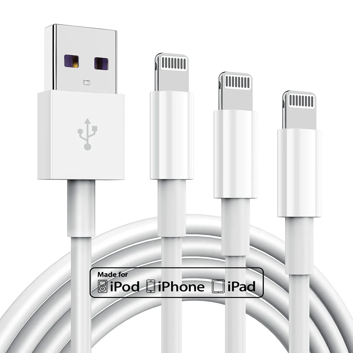  TUMABER Apple MFi Certified Lightning Cable 6ft 2.4A 3 Pack White — product photo
