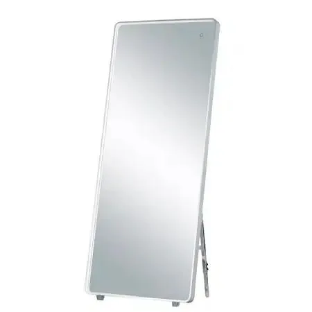 Brushed aluminium rectangular LED mirror, twenty-seven point five inches wide