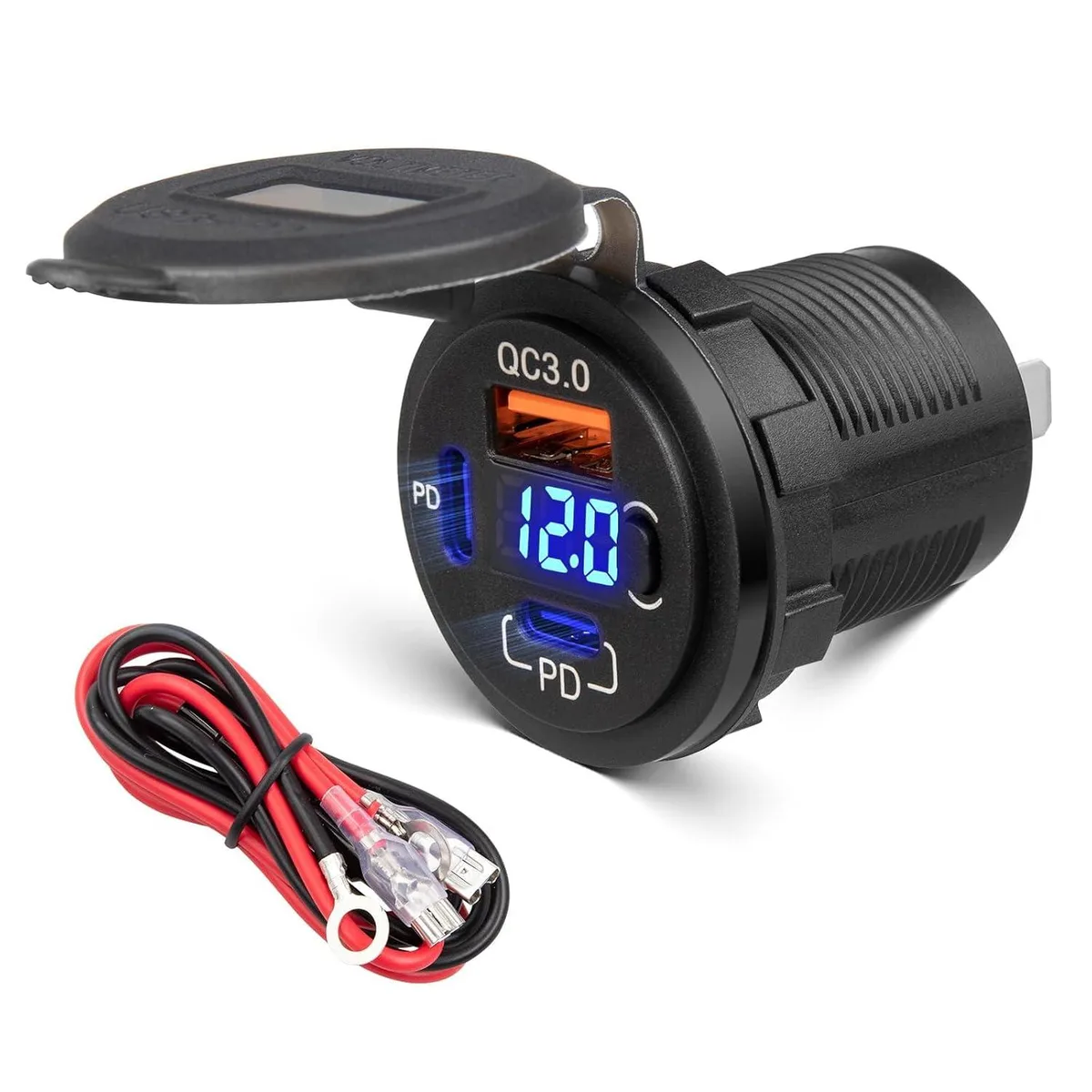 Hamzan Hamzan 78W Dual PD USB-C QC3.0 3 Port Car Charger 12V/24V Voltmeter Switch — product photo