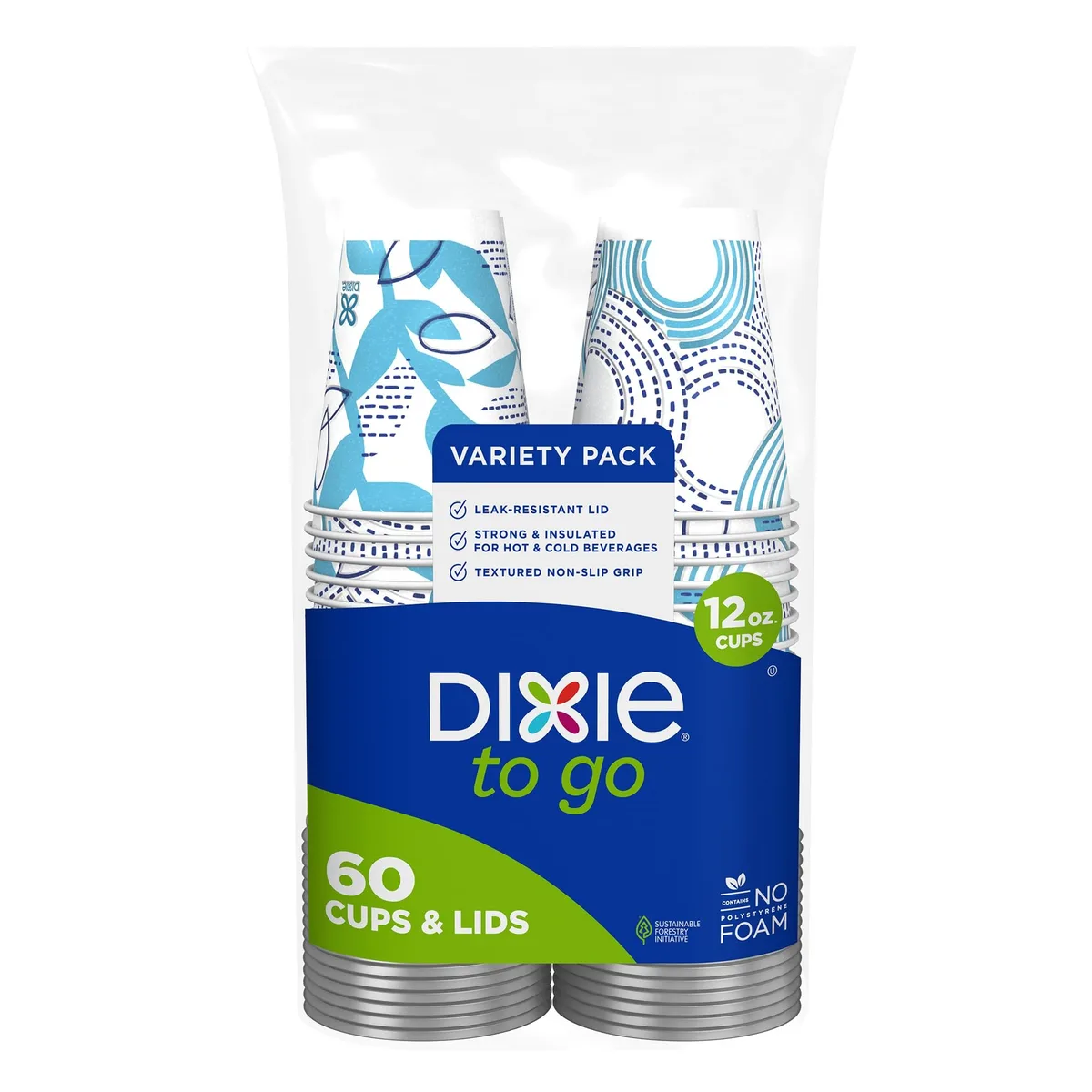 Dixie To Go Disposable Paper Cups with Leak-Resistant Lid 12 oz 60 Count — product photo