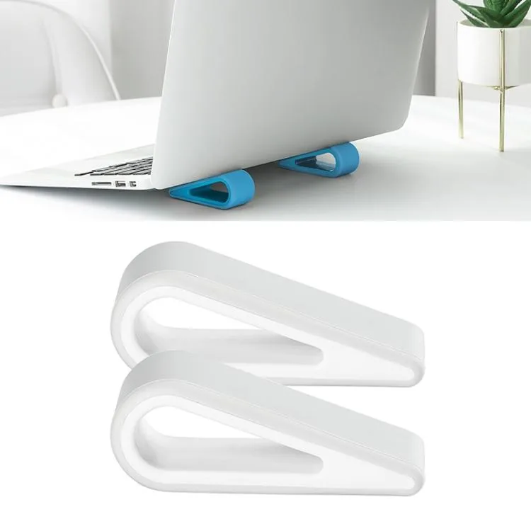 Two white plastic and silicone laptop risers with adjustable height