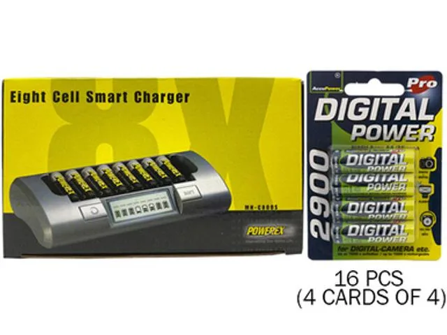 Maha Energy Corp. Maha Energy Corp. MH-C800S 8-slot charger with 16 AA 2900 mAh NiMH batteries — product photo
