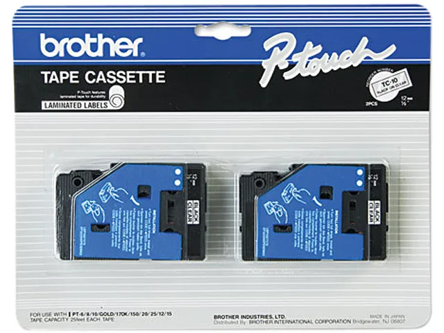 Brother Brother TC-10 tape cartridge 12 mm × 7.7 m black on clear 2/pack — product photo