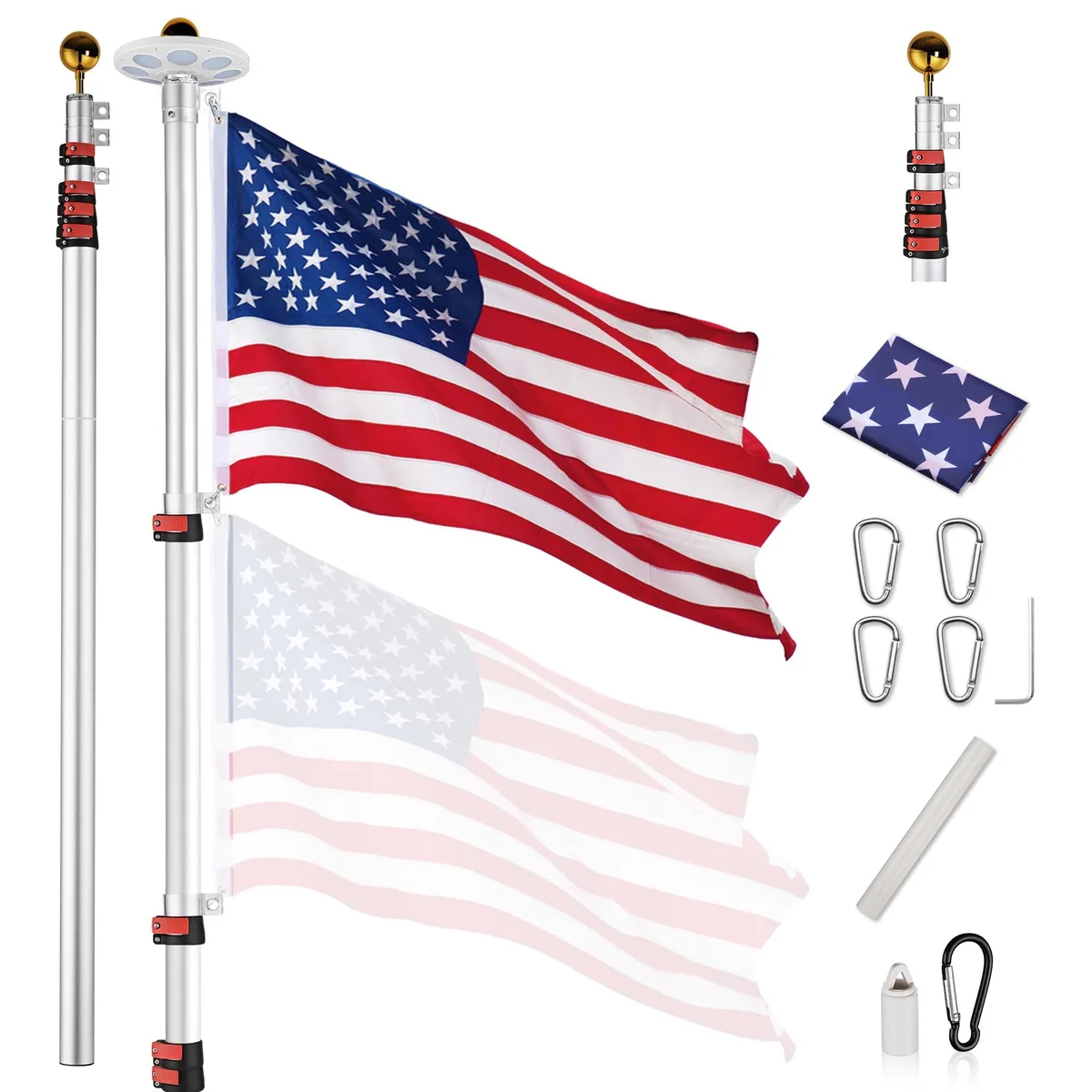 Yescom USA, Inc. Yescom USA, Inc. 25 Ft Telescopic Aluminum Flag Pole Kit with 136 LED Solar Light — product photo