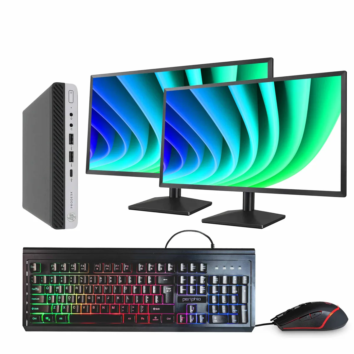 HP HP ProDesk 600 G4 Mini PC i5-8500T 16GB DDR3 500GB SSD Dual 24" Monitors — product photo