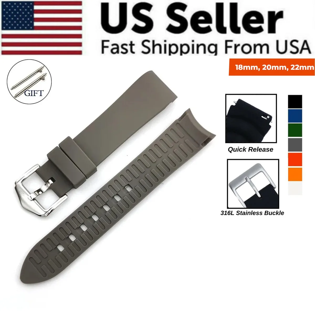 The Perfect Part The Perfect Part 18mm 20mm 22mm Silicone Watch Band Grey — product photo