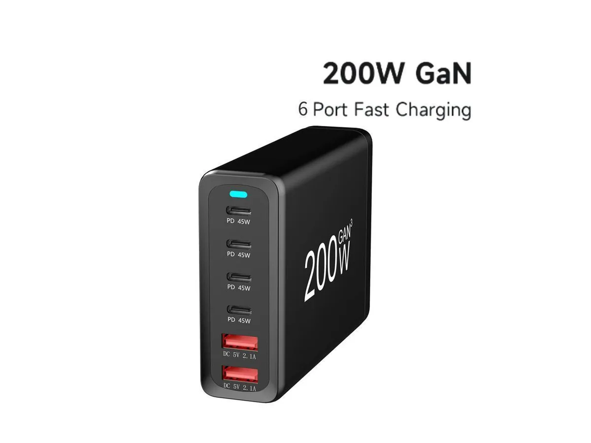 IXJYLCPC IXJYLCPC 6-Port USB-C Charger 200W QC3.0 PD3.0 GaN Adapter — product photo