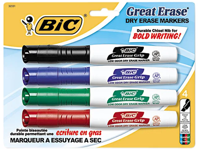 BIC BIC GDEMP41-ASST Great Erase Grip XL Dry Erase Marker 4/Set — product photo