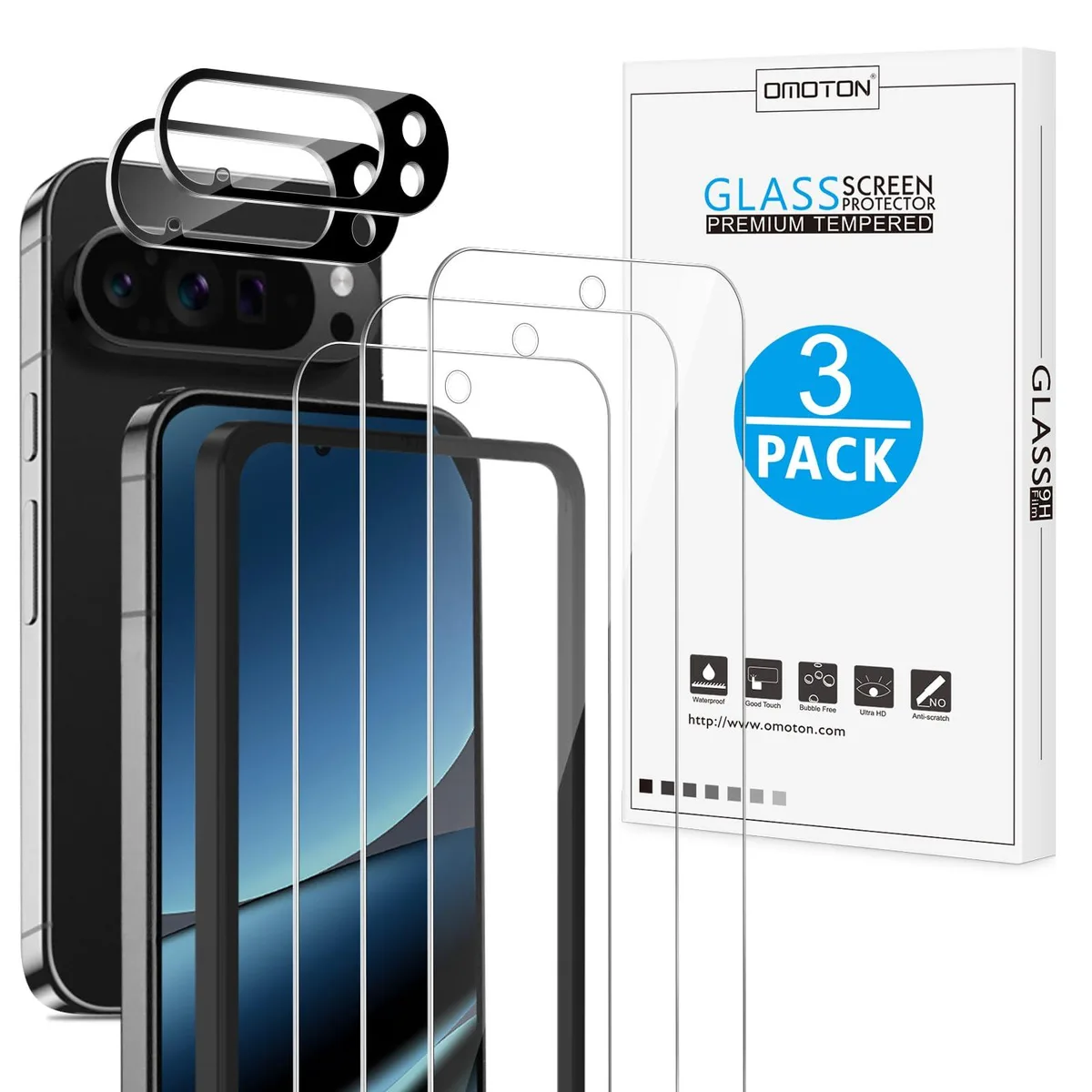  OMOTON Pixel 10 Pro XL Screen Protector 6.8 Inch 2025 3+2 Pack — product photo