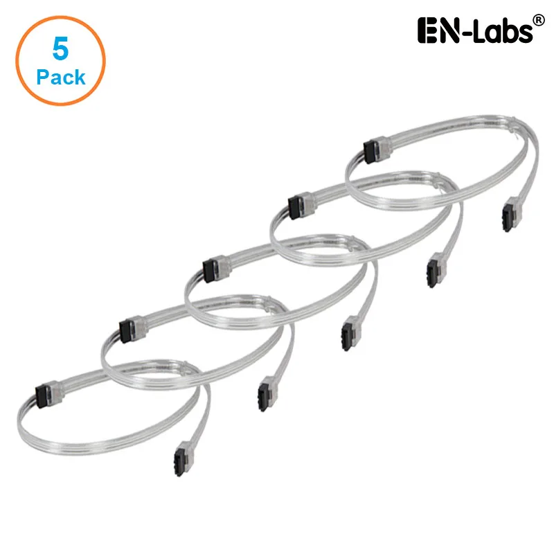 EN-Labs EN-Labs 5PKSATAIII60CMCL 5 Pack SATA 3.0 6Gbps Cable Clear 24 inch — product photo