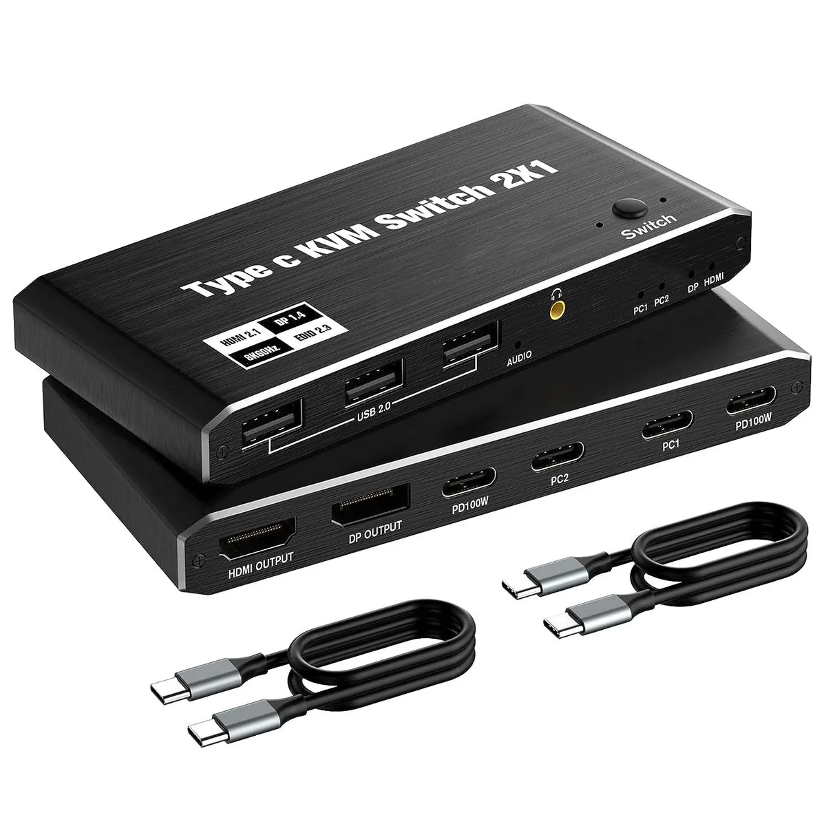 AUTYUE AUTYUE 2-Port USB-C KVM Switch 8K 60Hz 100W PD — product photo