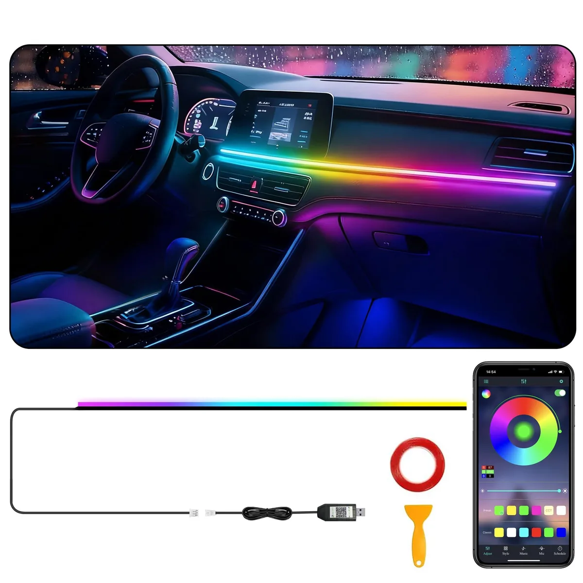  SAMGCHI Interior Car LED Strip Lights RGB Dreamcolor USB Acrylic 1 in 1 — product photo