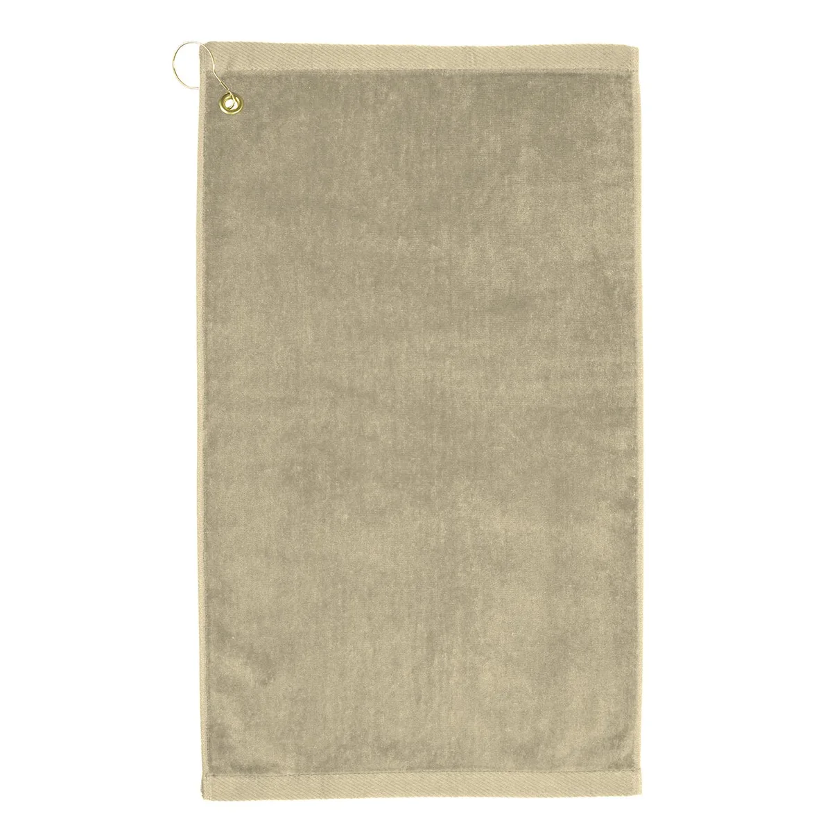 Beige velour golf towel with corner hook and grommet