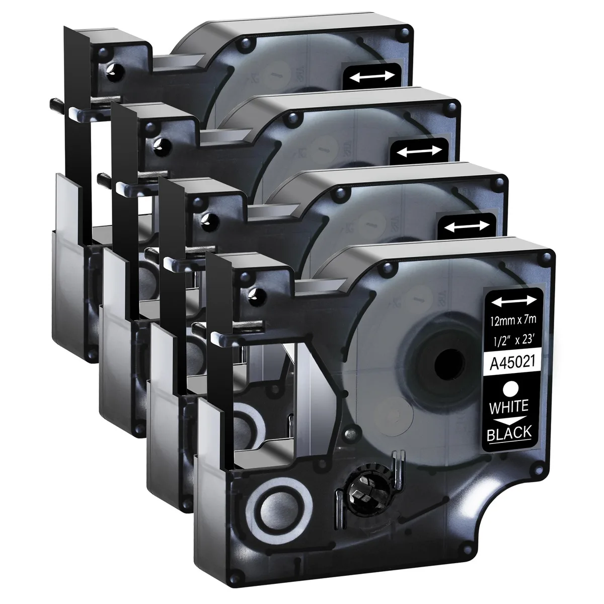 GREENCYCLE GREENCYCLE A45021 4 Pack 12mm x 7m White on Black Label Tape — product photo