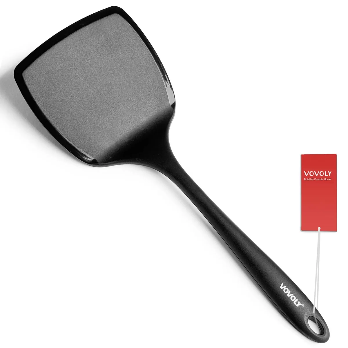 Black silicone pancake spatula turner 13.5 inches long with lengthened arc handle