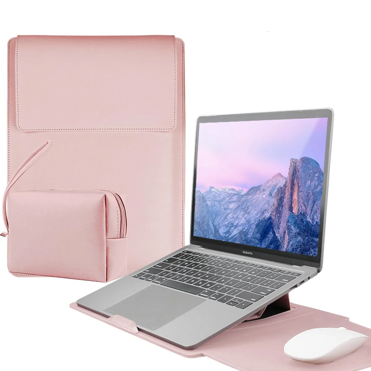 Gyanm 4-in-1 Laptop Sleeve Stand Mouse Pad Pouch 13-14 inch Pink — product photo