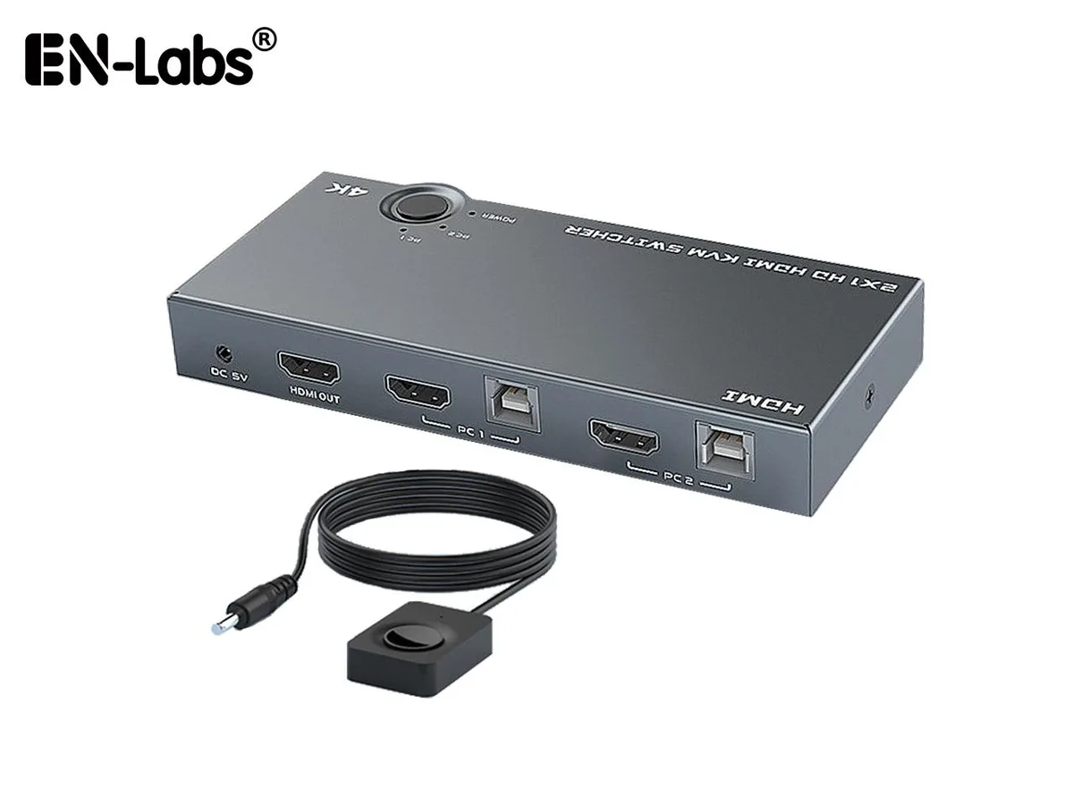 EN-Labs EN-Labs 2-Port HDMI USB KVM Switch 4K@60Hz 4 USB 2.0 Ports Desktop Controller Cable Kits — product photo