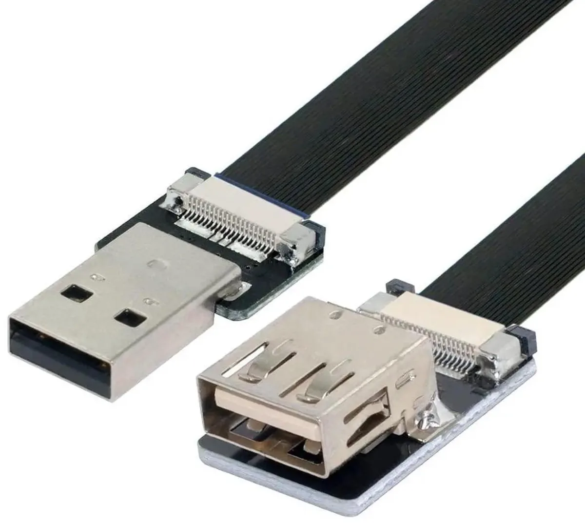 Flat white ribbon USB cable, male to female connectors, 1.0 metre length
