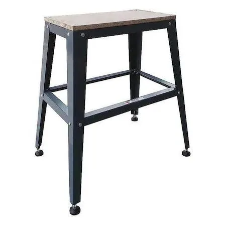 Gray steel-frame work table with particleboard top, 23 by 13 inches