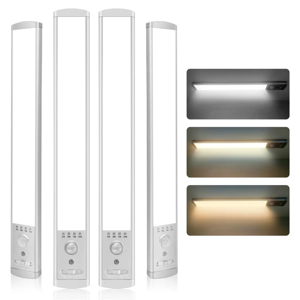 Four white acrylic LED bars with motion sensors and USB ports