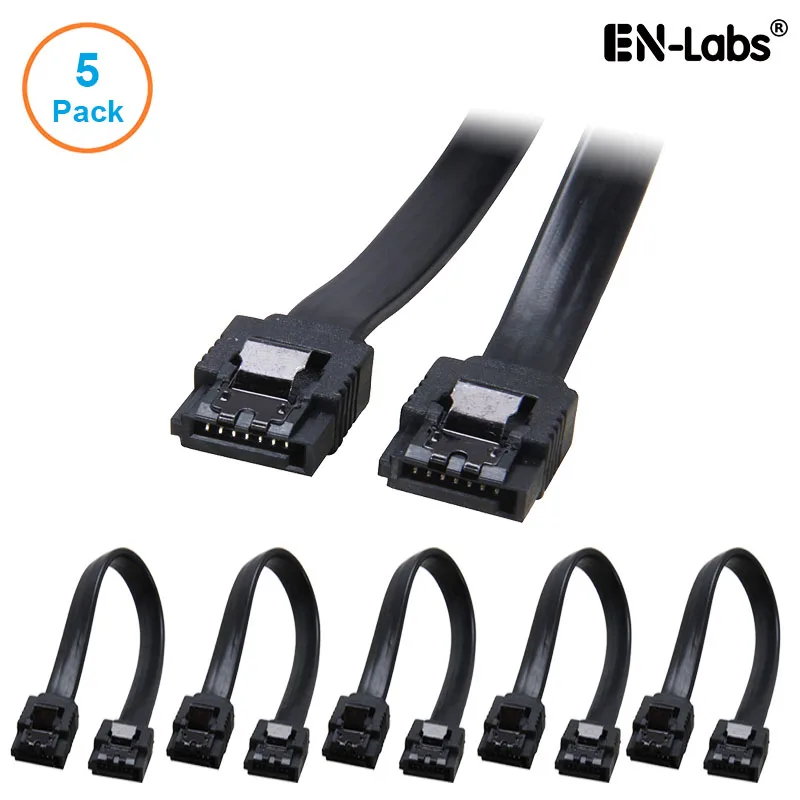 EN-Labs EN-Labs 5PKSATAIII25CMBK 5-pack SATA cable 10" black locking latch — product photo
