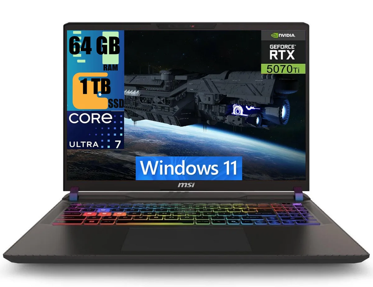MSI MSI Vector 16 HX AI gaming laptop, Ultra 7 255HX, RTX 5070 Ti, 64GB, 1TB — product photo