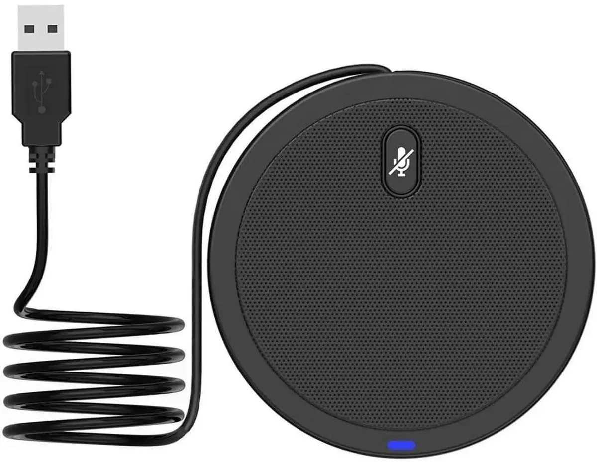 Small flat disc microphone, 70mm wide, 15mm thick, 360 degree pickup up to 10ft