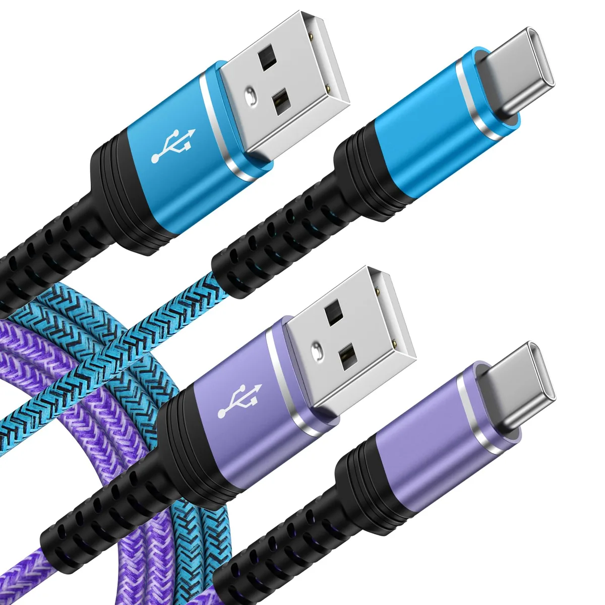No Sew No Sew ABC-C2P USB-A to USB-C phone cable 2-pack 6 ft 3.1 A 480 Mbps blue — product photo