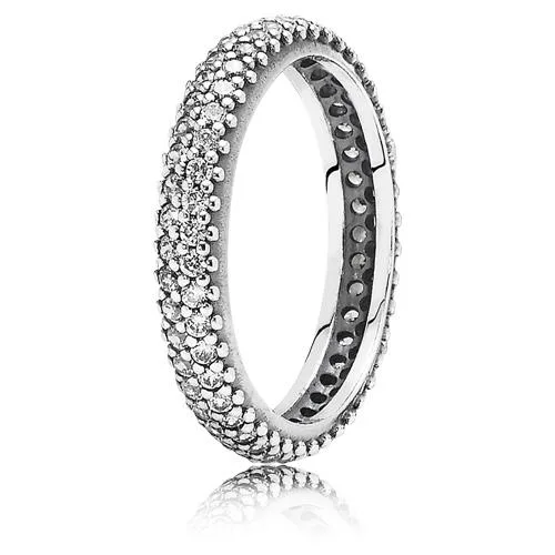 Sterling silver ring with curved band fully set with clear cubic zirconia