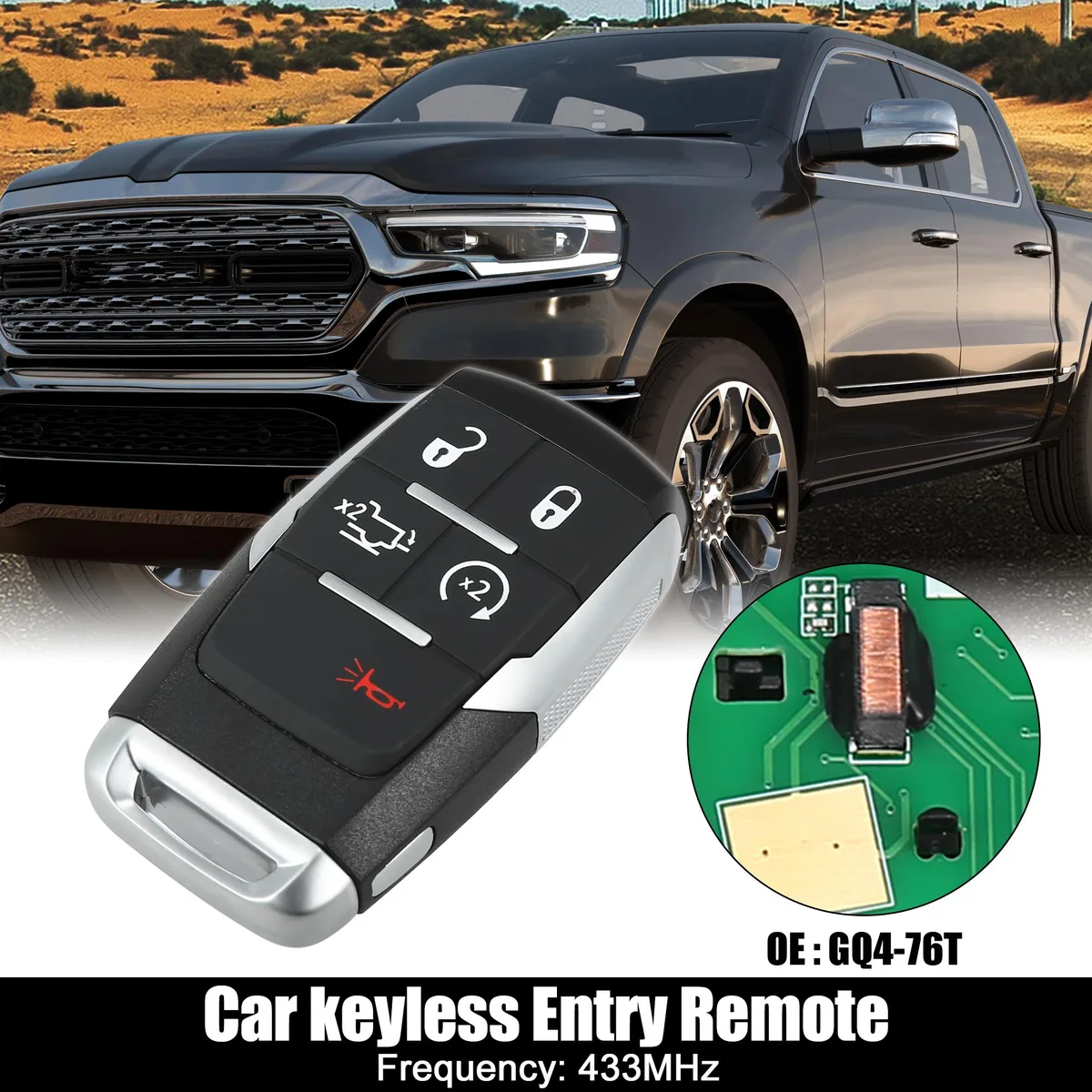 Unique-Bargains Unique-Bargains GQ4-76T 433MHz 5-Button Remote Key Fob with Door Key — product photo