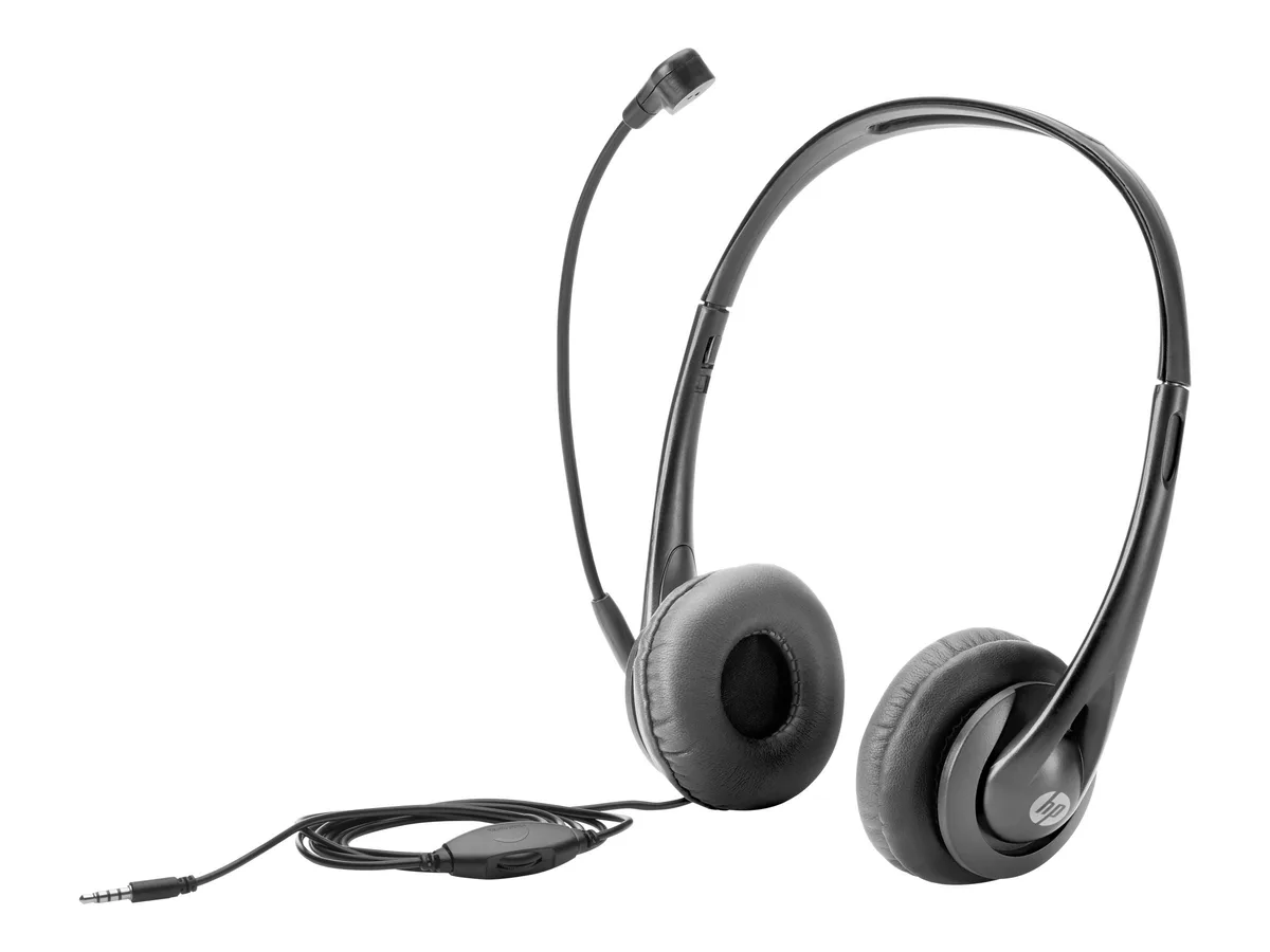 HP HP T1A66AA 3.5 mm stereo headset, black, 32 ohm, 3.0300 lb — product photo