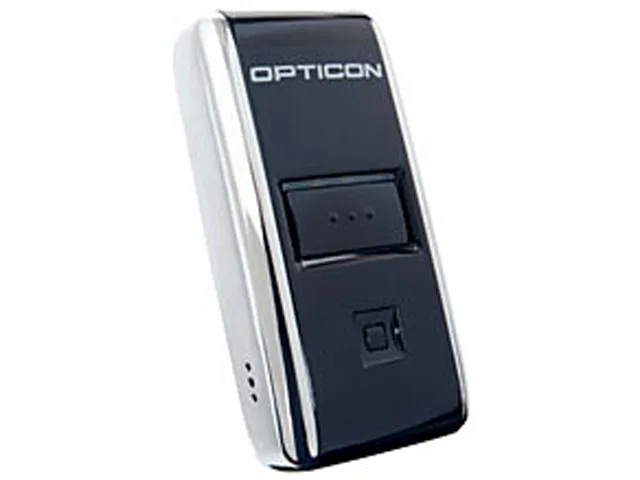 Small white handheld laser scanner with mini USB port and neck strap loop