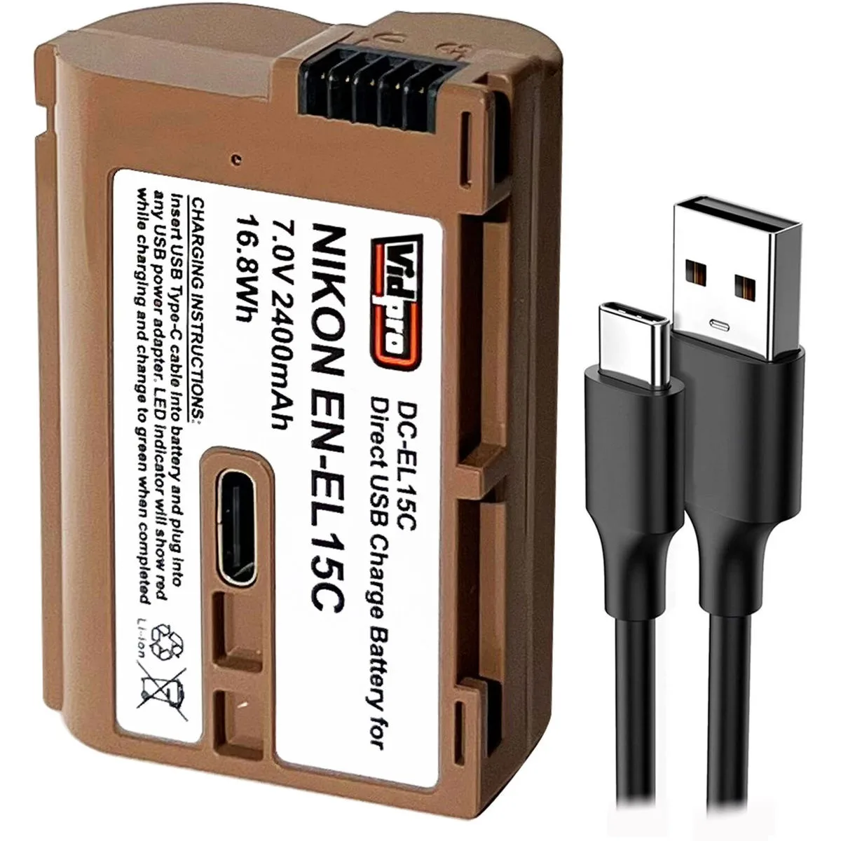 Power2000 Power2000 Nikon EN-EL15C 2400mAh 16.8Wh USB-C Battery — product photo