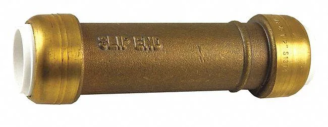 Brass push-fit coupling fitting, half-inch tube size, cylindrical with smooth finish