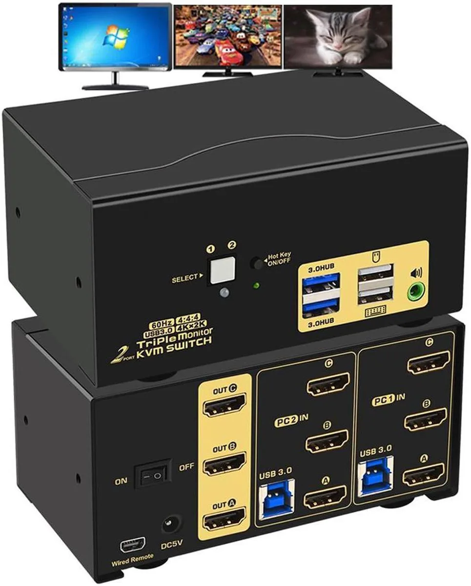 Vszerda Vszerda 2 Port Triple Monitor HDMI KVM Switch USB 3.0 — product photo