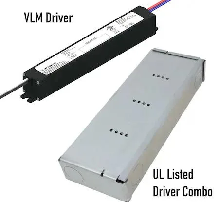 Rectangular black metal LED driver housing with terminal connections