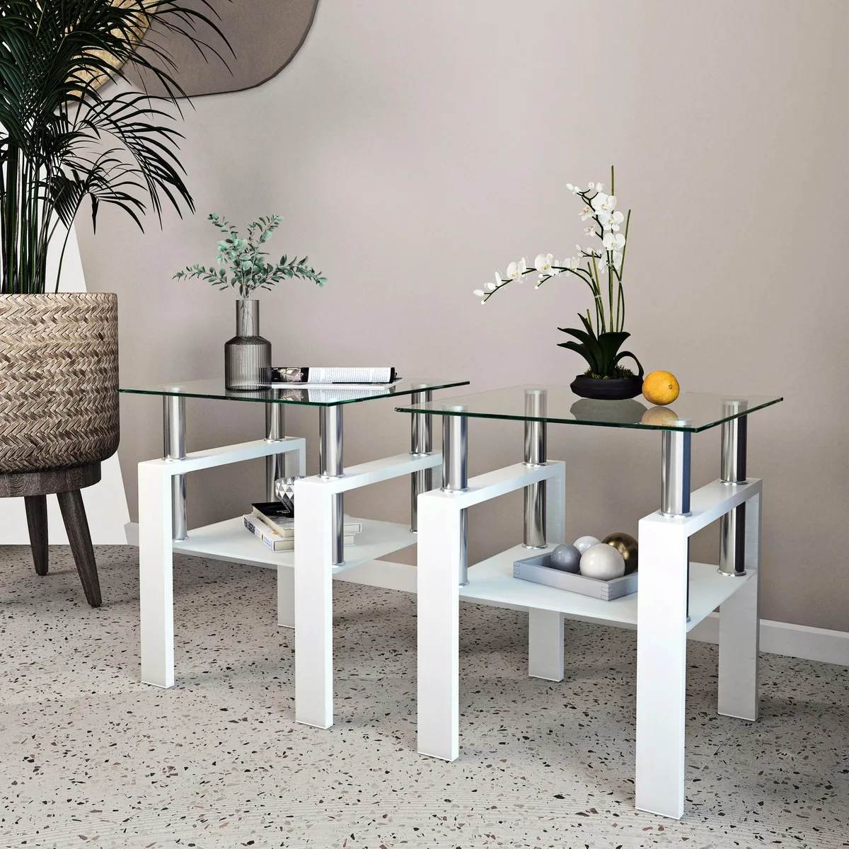 tuphen tuphen Set of 2 Tempered Glass Occasional Tables White 17.72" 20.5 — product photo