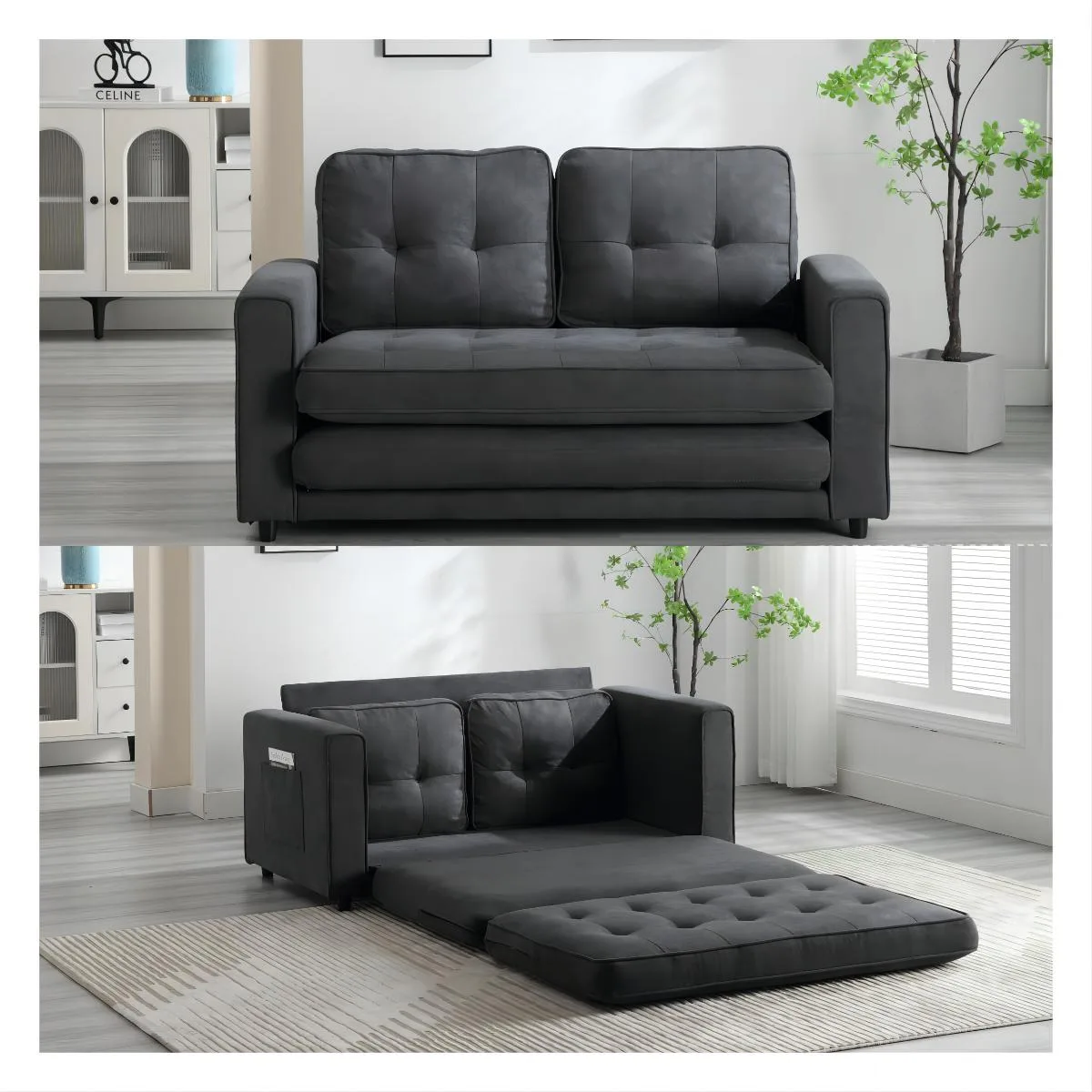 tuphen tuphen 3-Fold Sofa Bed Dark Gray Velvet — product photo