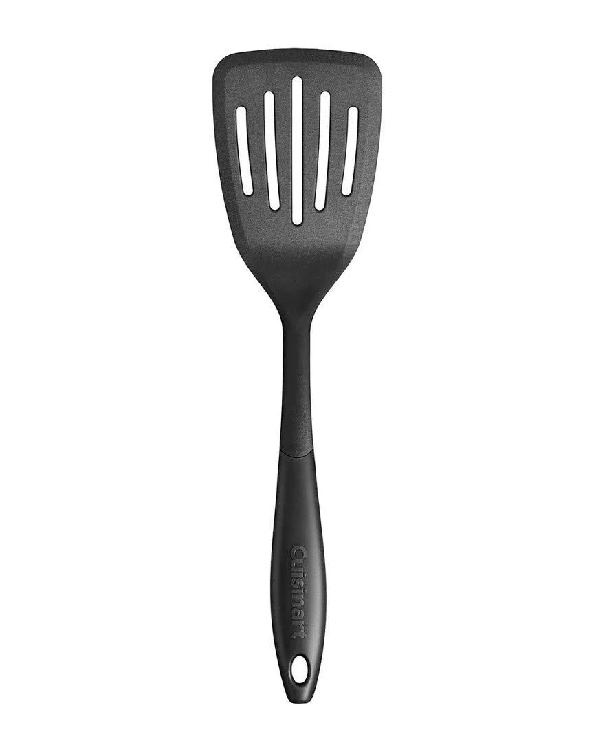 Black nylon slotted turner with soft curved handle, 15.5 inches long